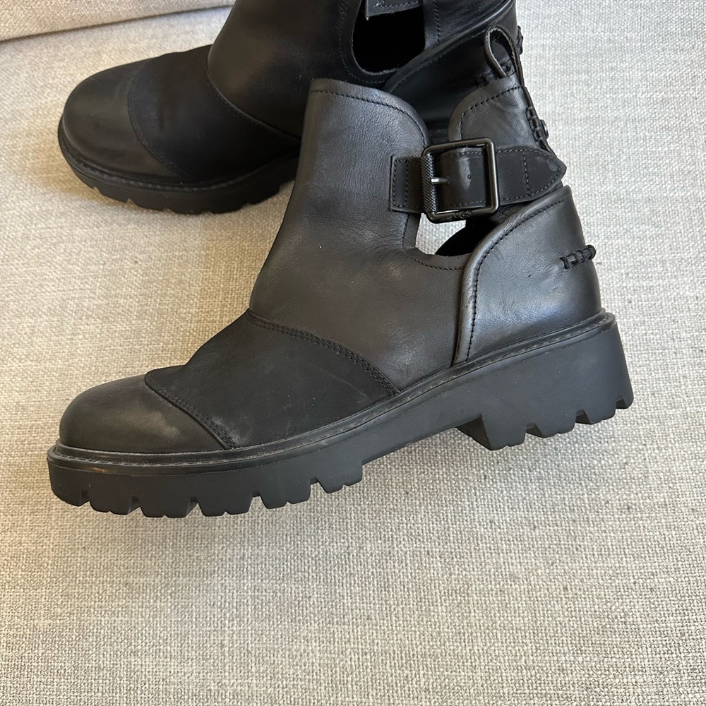 Black Leather Ankle Boots with Buckle